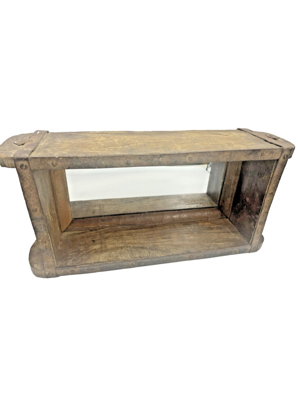 Rustic Wooden Brick Mold Shelf w/ Mirror Farmhouse Cottage Decor India